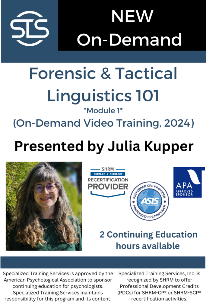 Forensic & Tactical Linguistics Module 1: Forensic Linguistics 101